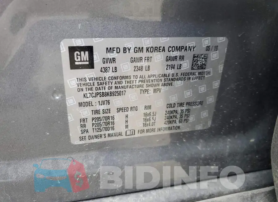 KL7CJPSB8KB925017 Photo# 13