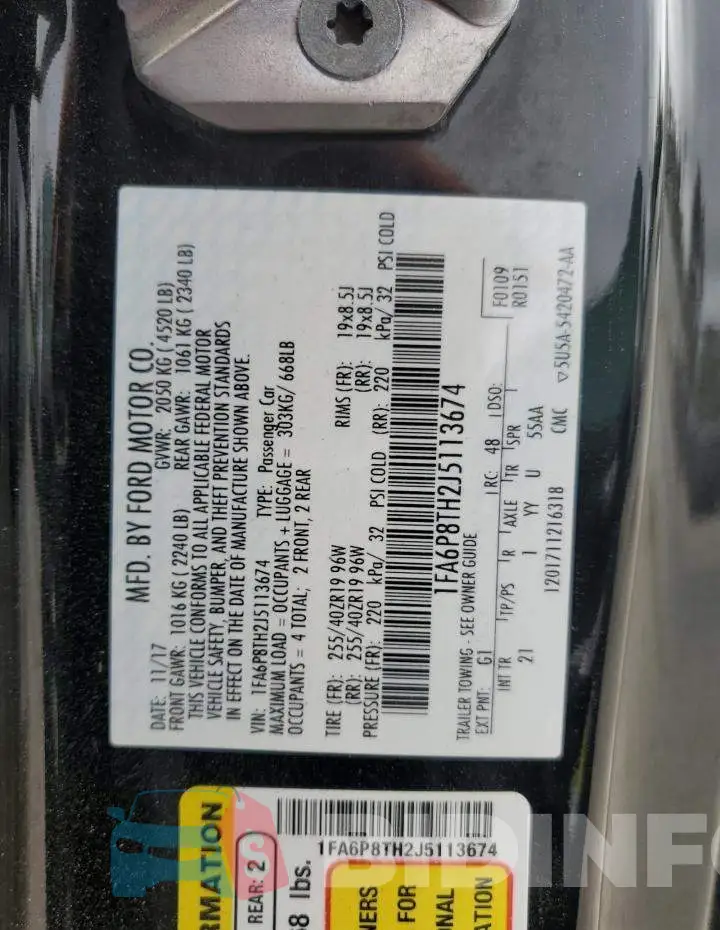 1FA6P8TH2J5113674 Photo# 13