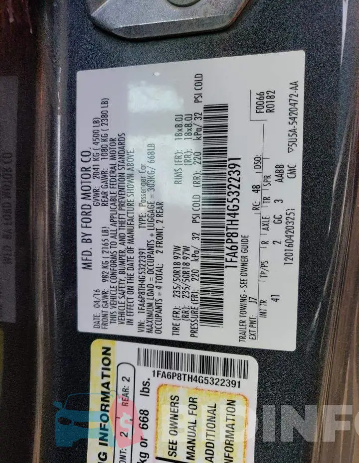 1FA6P8TH4G5322391 Photo# 12