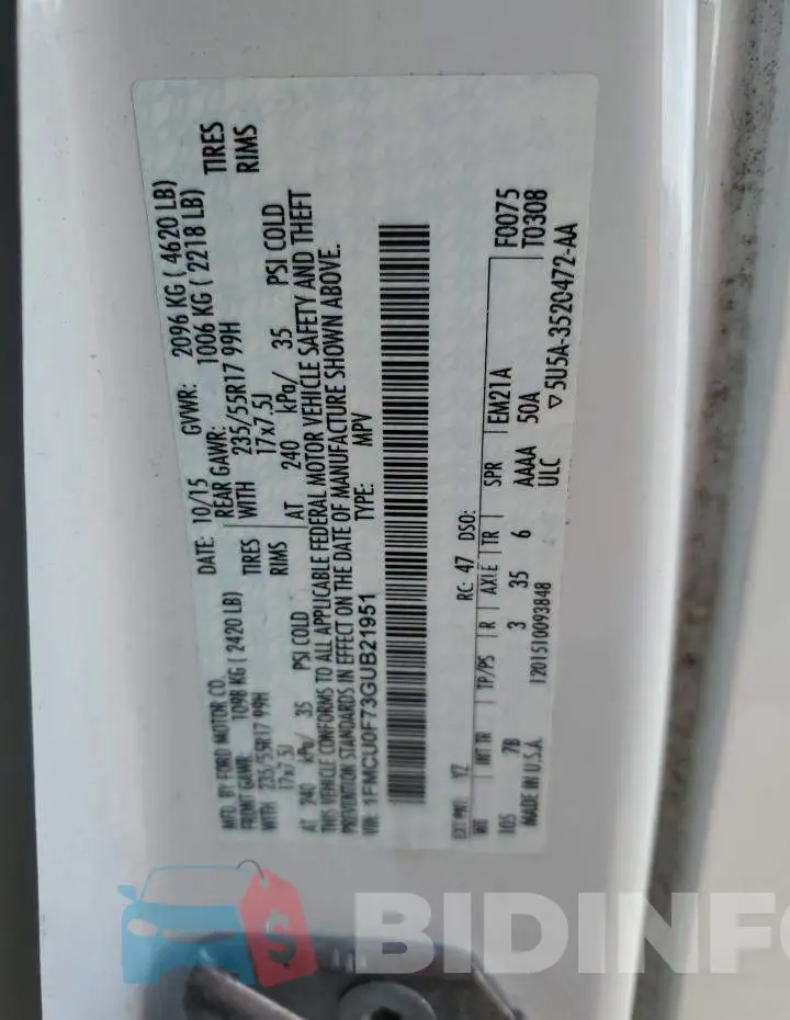 1FMCU0F73GUB21951 Photo# 13