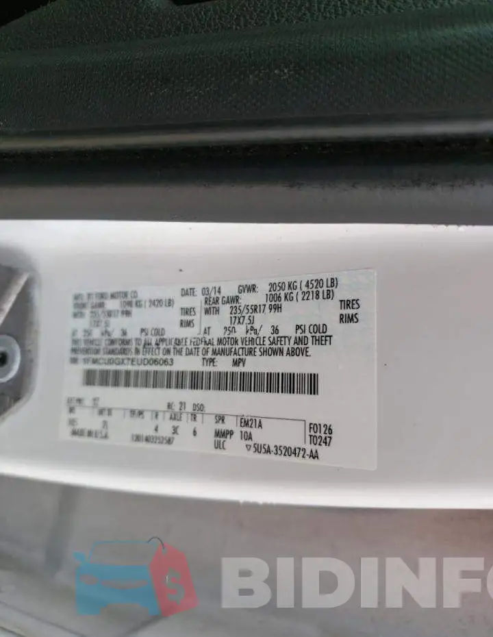 1FMCU0GX7EUD06063 Photo# 13