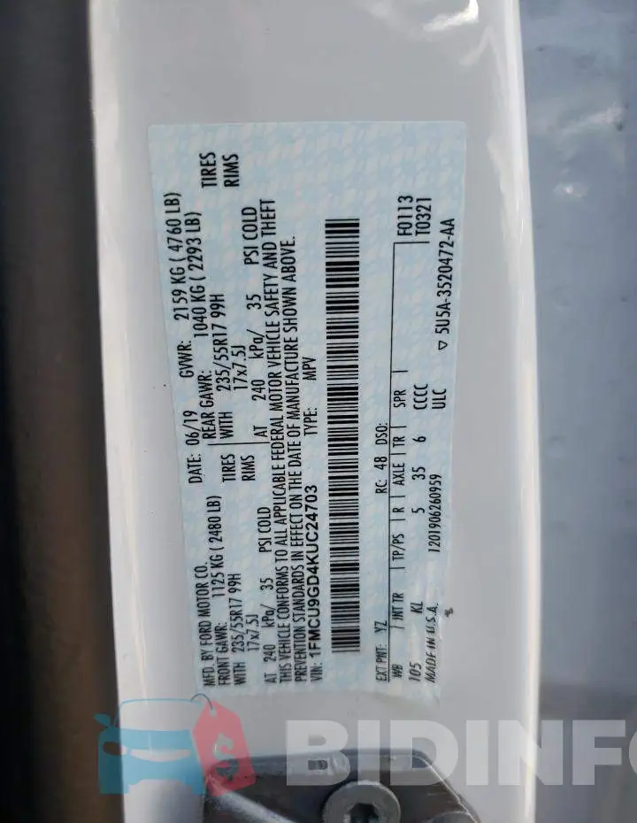 1FMCU9GD4KUC24703 Photo# 13