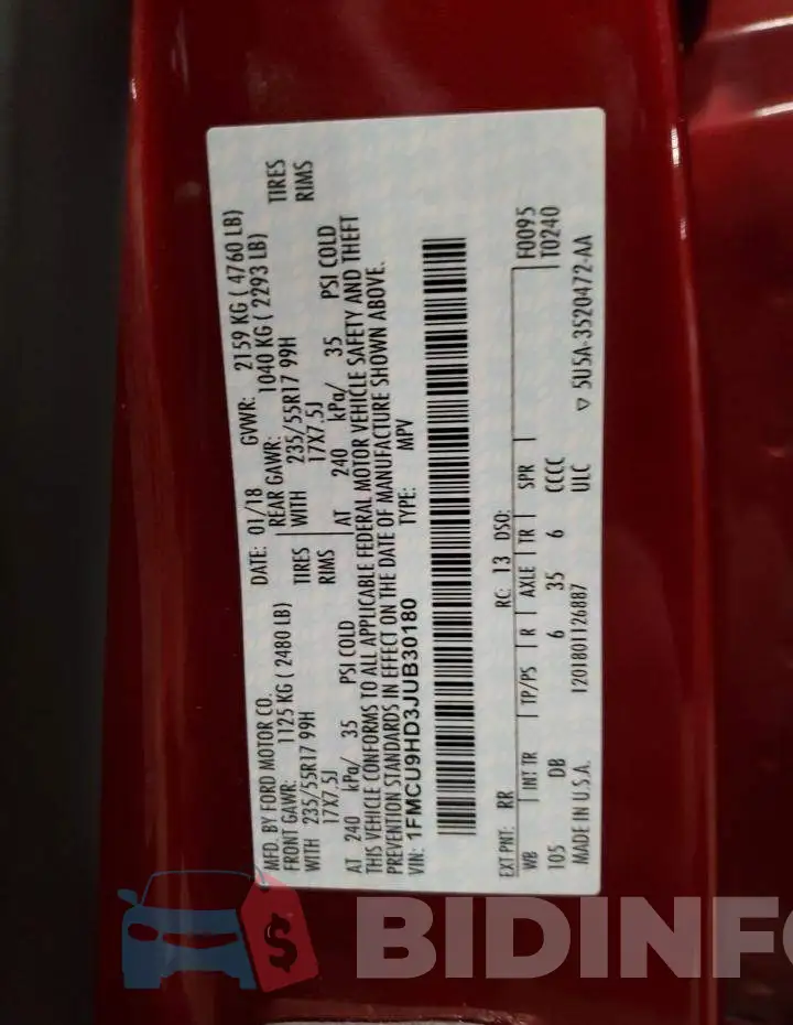 1FMCU9HD3JUB30180 Photo# 13