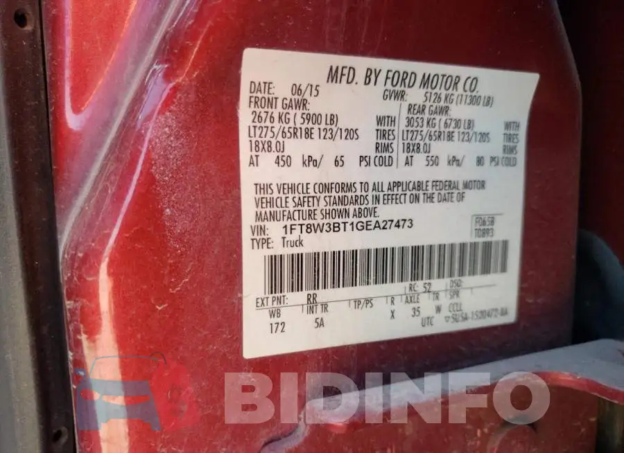 1FT8W3BT1GEA27473 Photo# 12