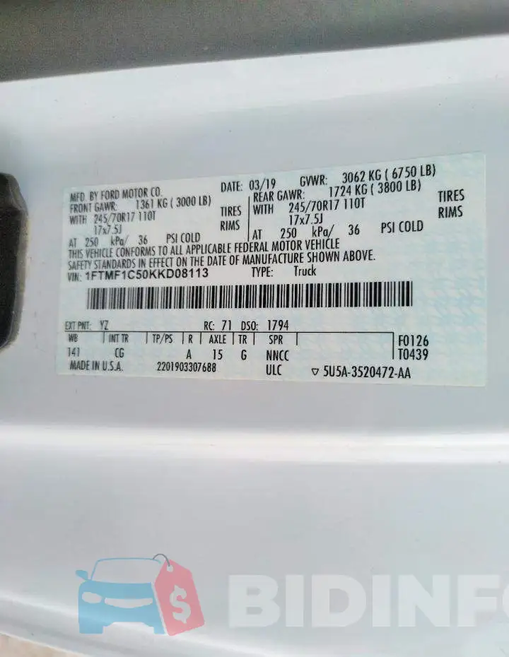 1FTMF1C50KKD08113 Photo# 12