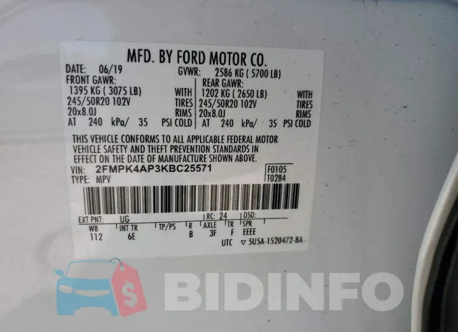 2FMPK4AP3KBC25571 Photo# 14