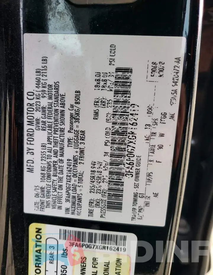 3FA6P0G7XGR162419 Photo# 12
