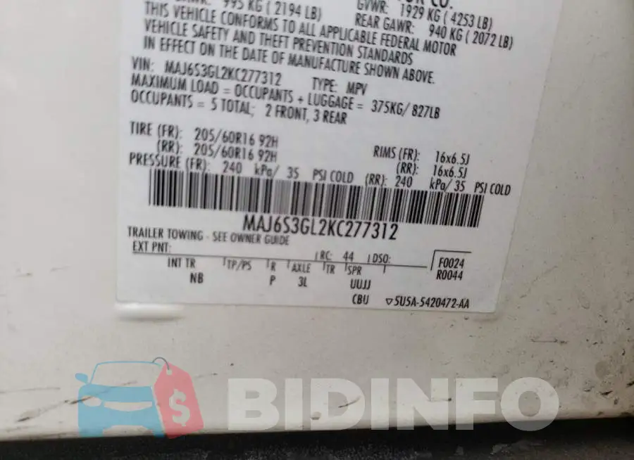 MAJ6S3GL2KC277312 Photo# 13