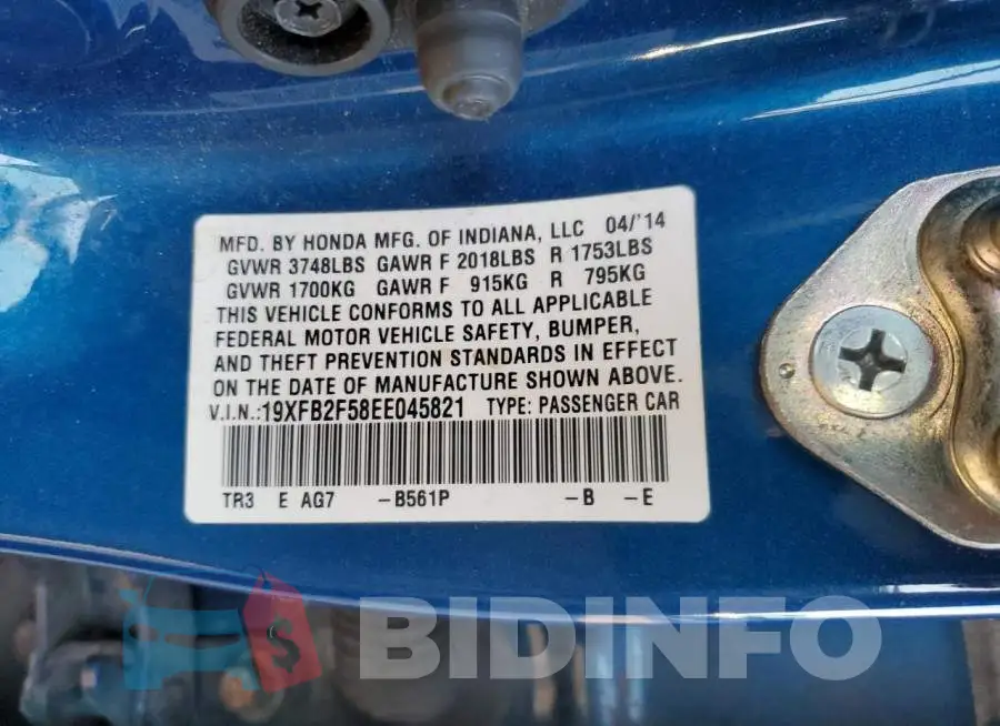 19XFB2F58EE045821 Photo# 12