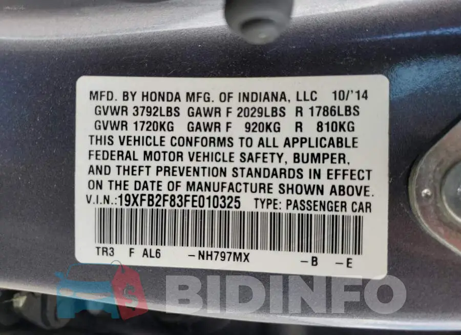 19XFB2F83FE010325 Photo# 12