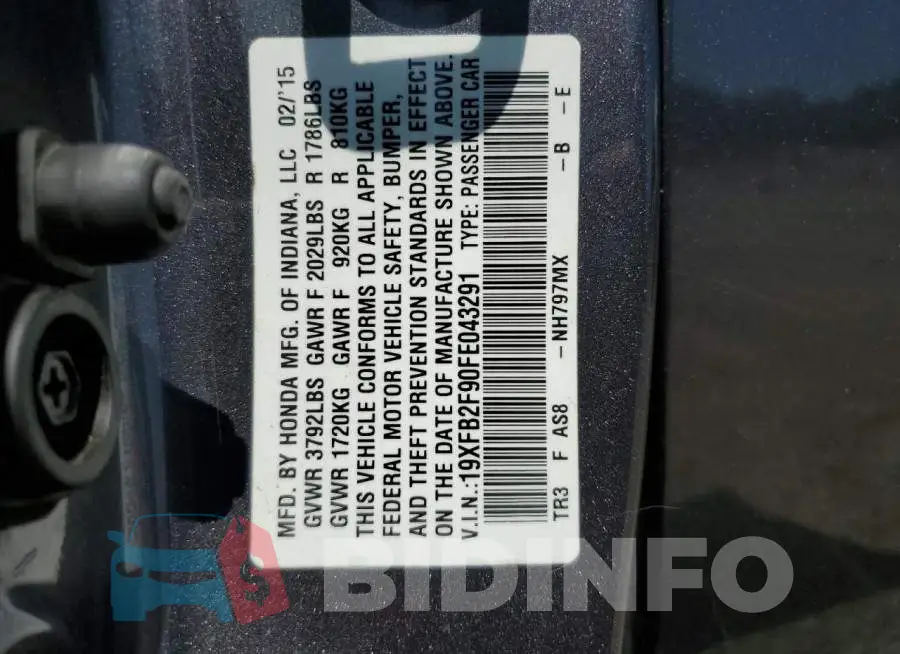 19XFB2F90FE043291 Photo# 13