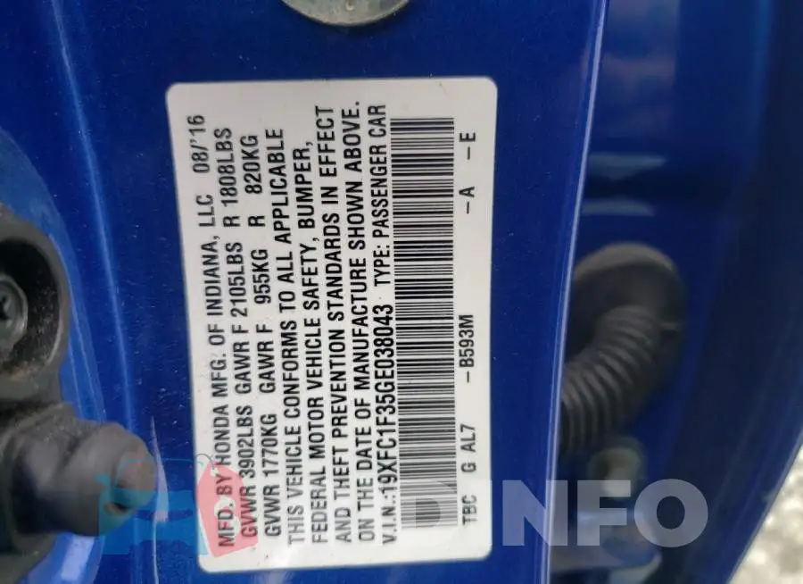 19XFC1F35GE038043 Photo# 13