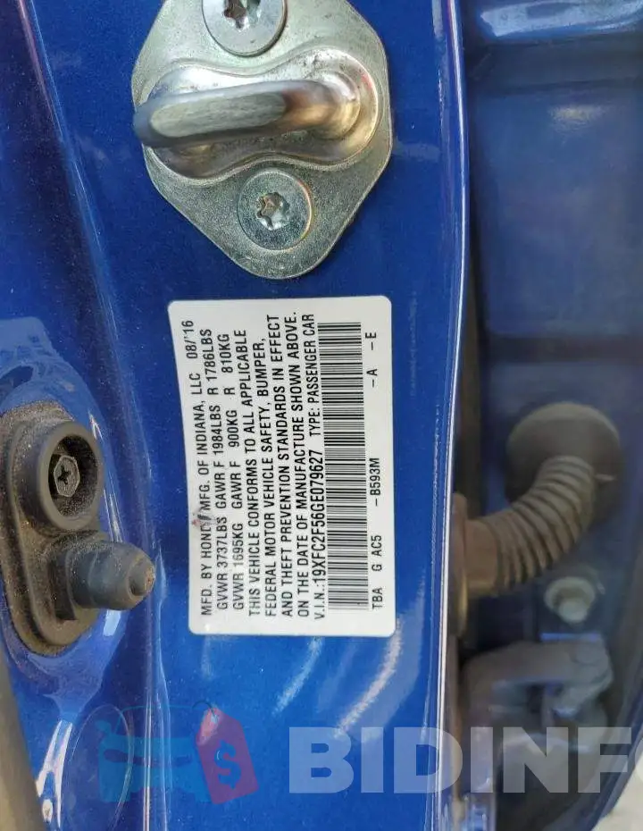 19XFC2F56GE079627 Photo# 12