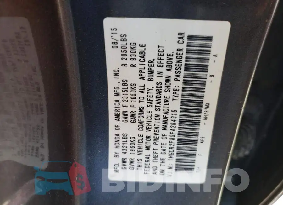 1HGCR2F85FA264315 Photo# 12