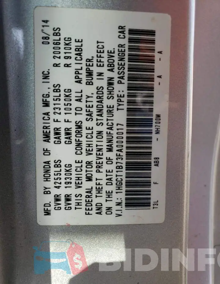 1HGCT1B73FA000017 Photo# 12