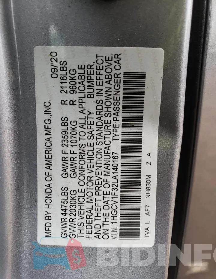 1HGCV1F32LA140167 Photo# 12