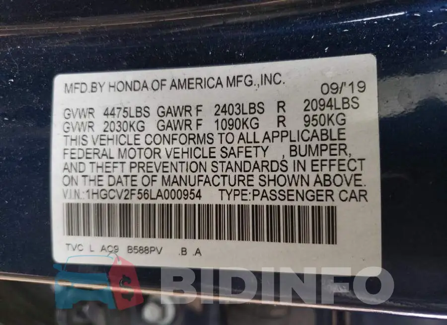 1HGCV2F56LA000954 Photo# 13