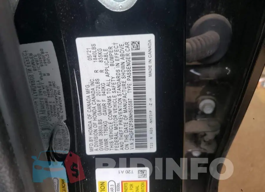 2HGFE2F59NH503587 Photo# 12