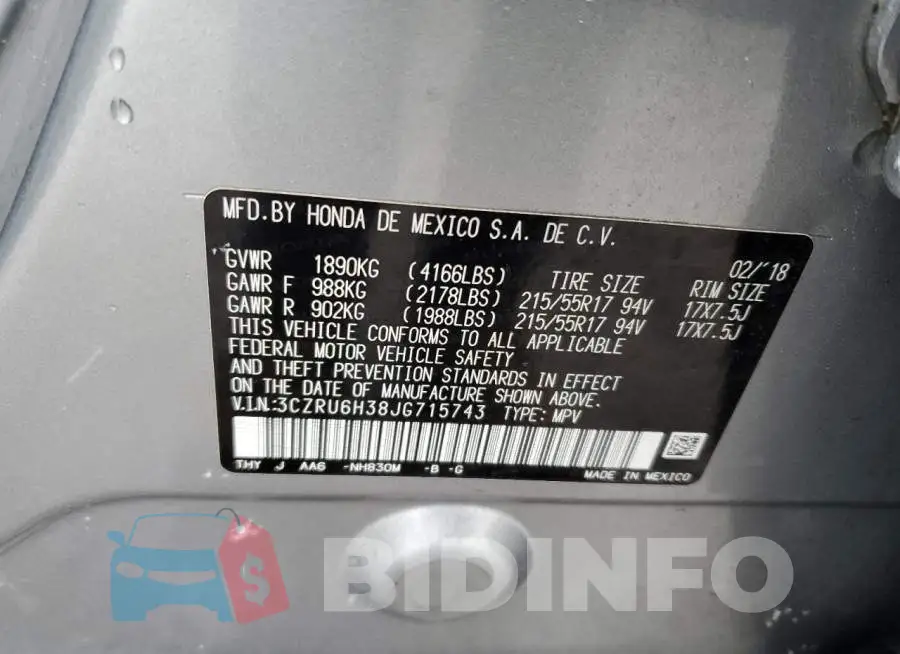 3CZRU6H38JG715743 Photo# 12