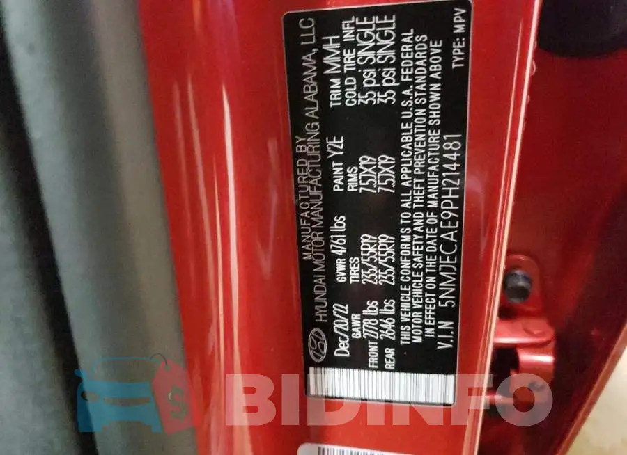 5NMJECAE9PH214481 Photo# 12