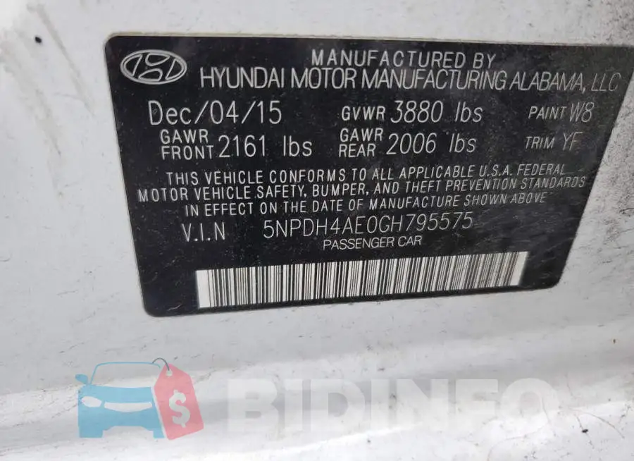 5NPDH4AE0GH795575 Photo# 12