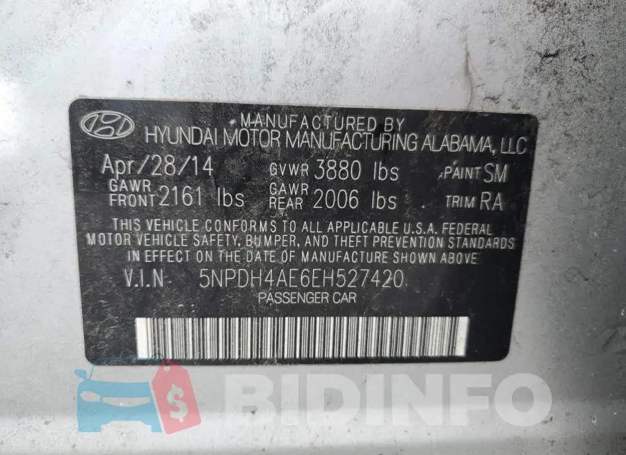 5NPDH4AE6EH527420 Photo# 12
