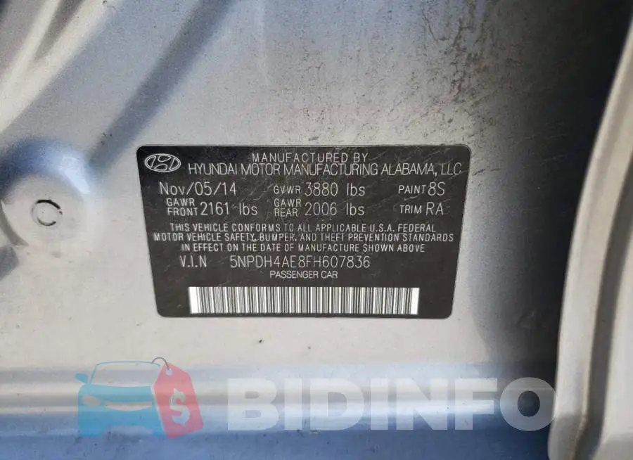 5NPDH4AE8FH607836 Photo# 12