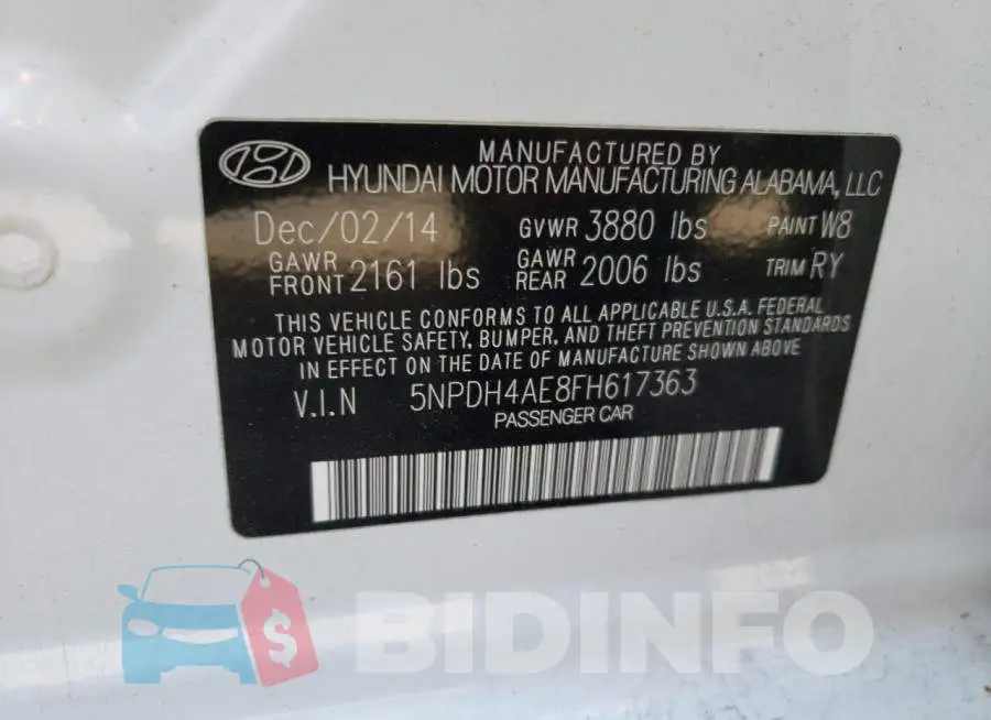 5NPDH4AE8FH617363 Photo# 12