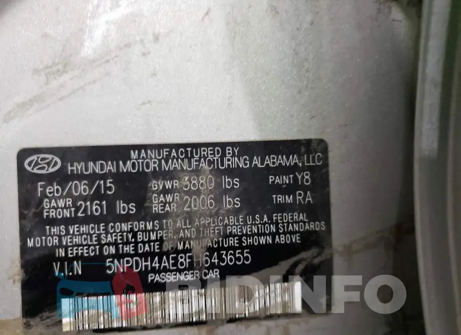 5NPDH4AE8FH643655 Photo# 12