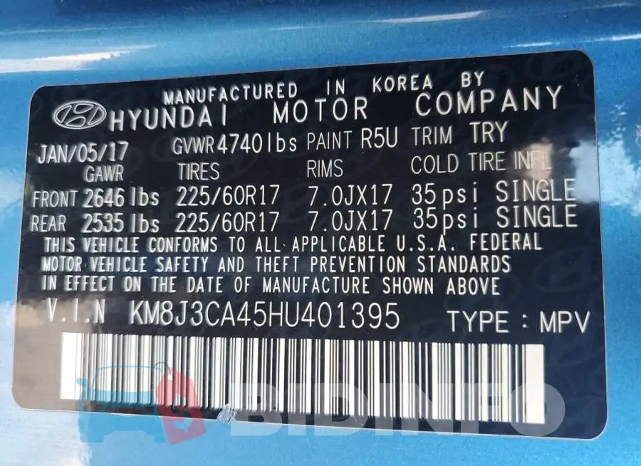 KM8J3CA45HU401395 Photo# 14