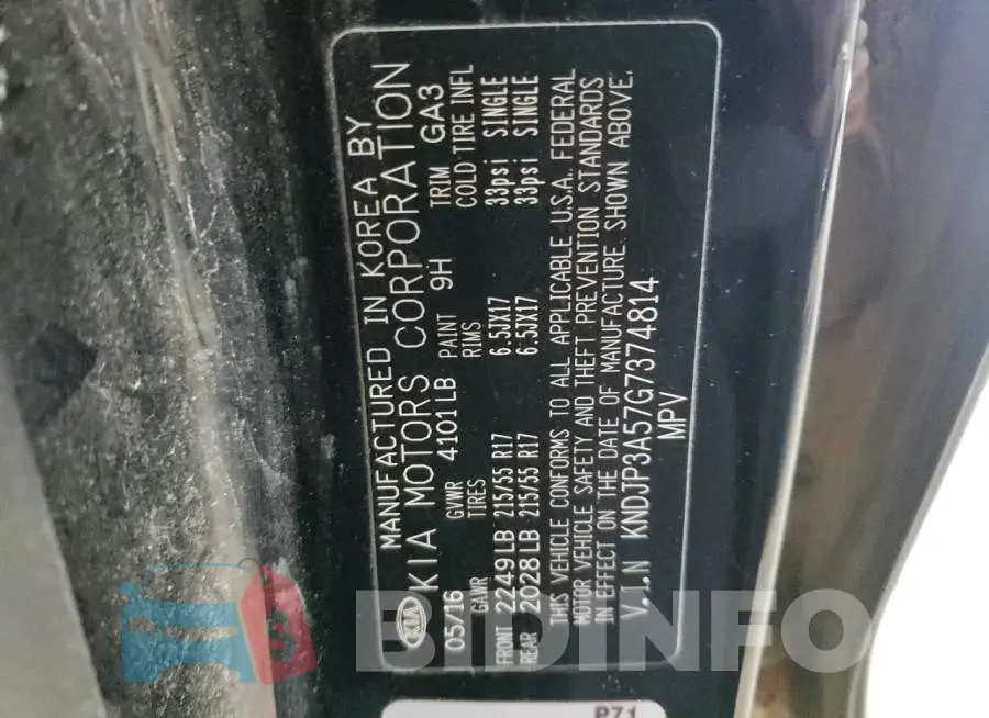 KNDJP3A57G7374814 Photo# 12