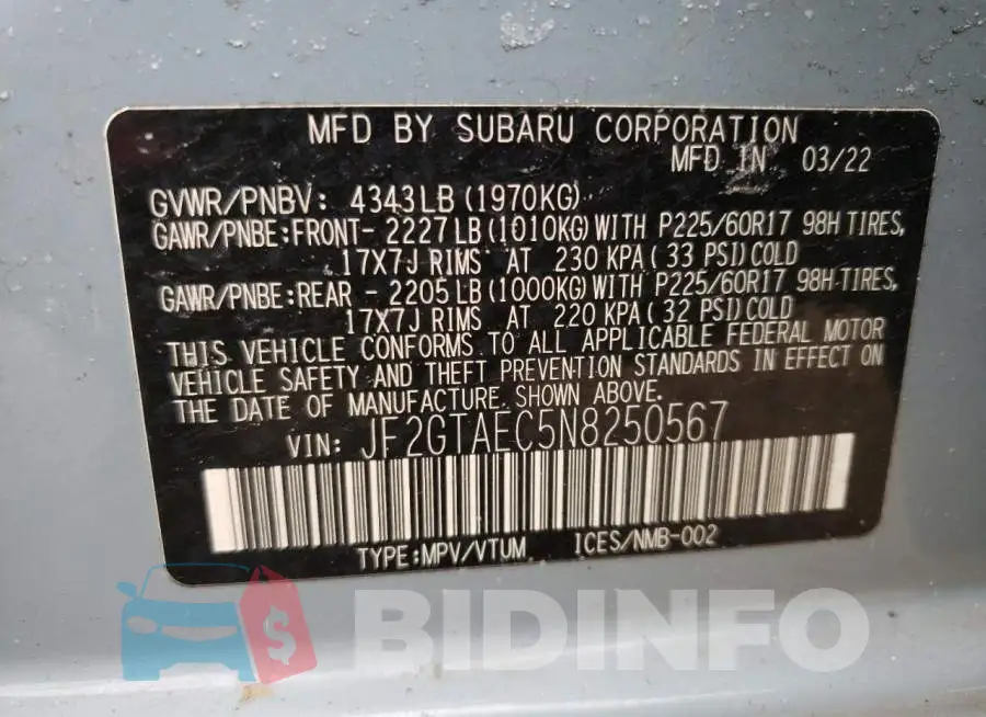 JF2GTAEC5N8250567 Photo# 13