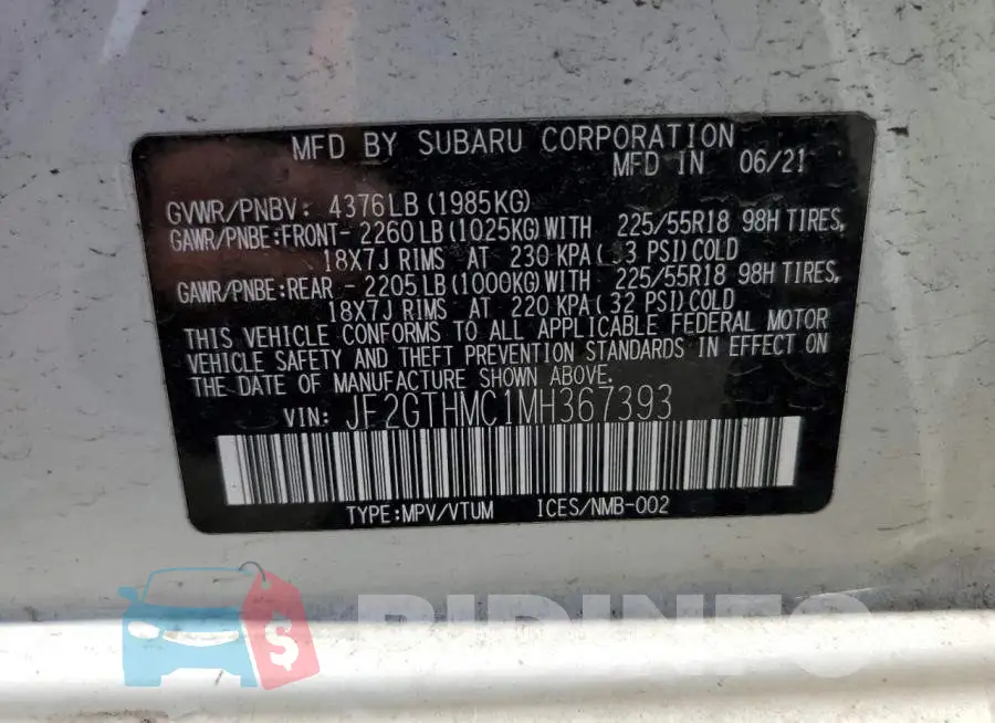 JF2GTHMC1MH367393 Photo# 12