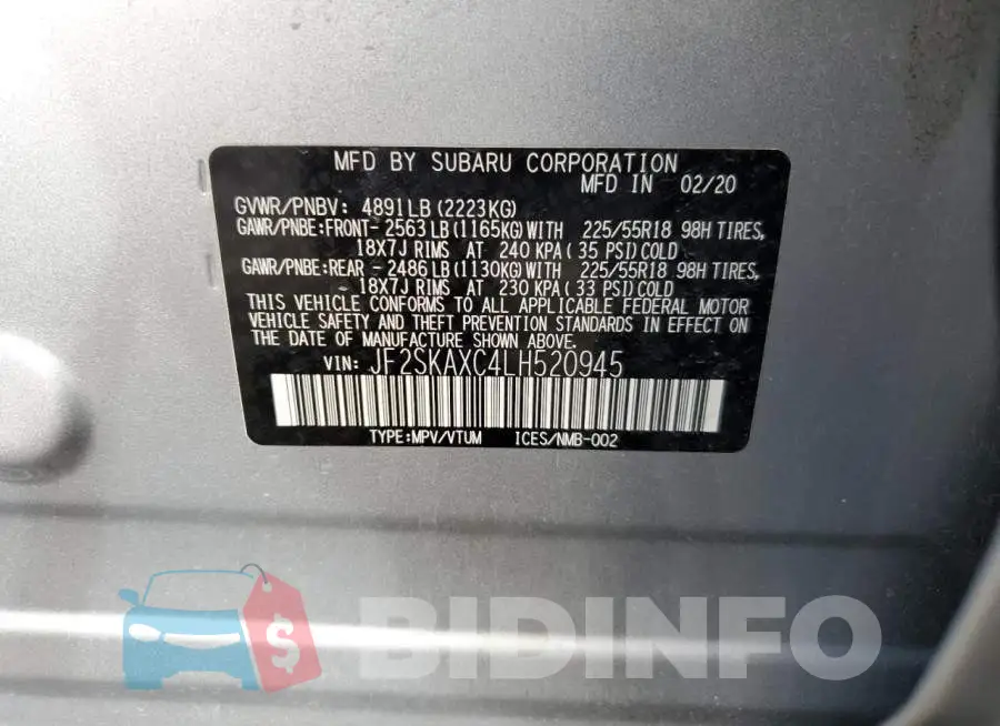 JF2SKAXC4LH520945 Photo# 14