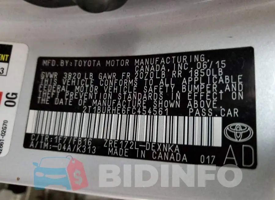 2T1BURHE6FC454561 Photo# 12