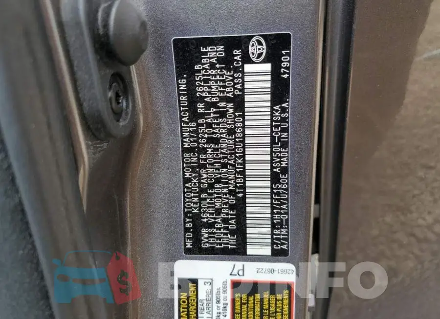 4T1BF1FK1GU186801 Photo# 12