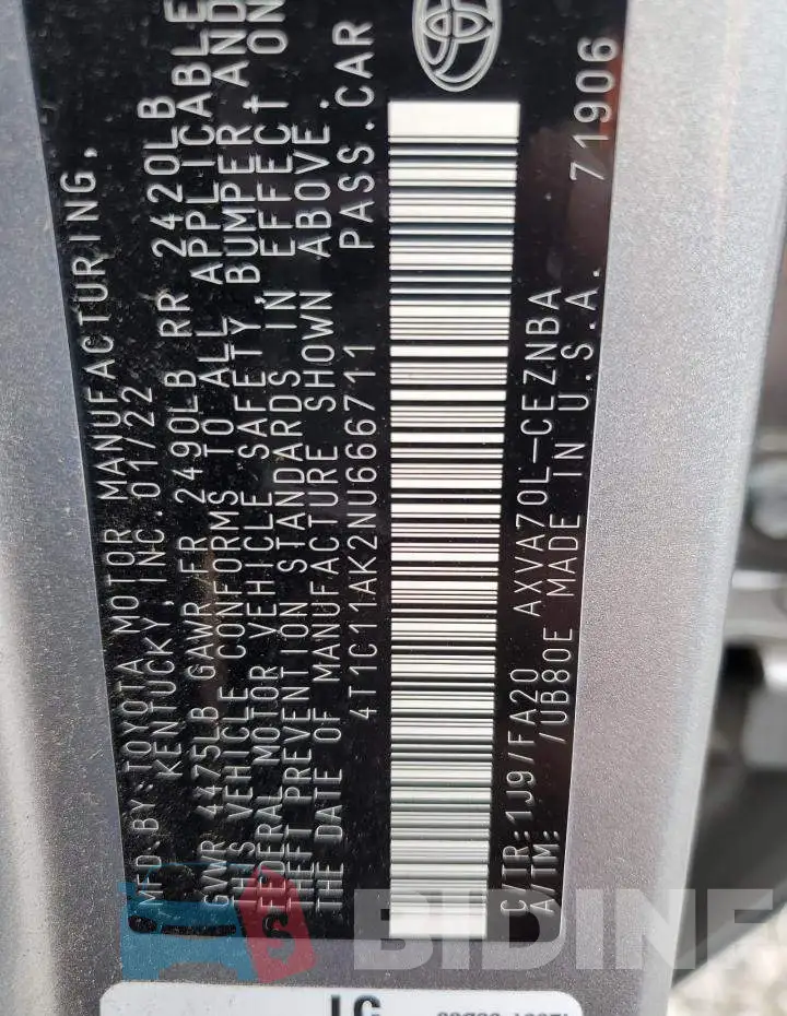 4T1C11AK2NU666711 Photo# 13