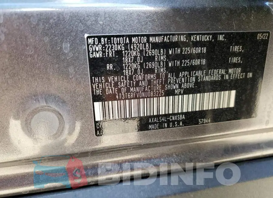 4T3T6RFV0NU083225 Photo# 14
