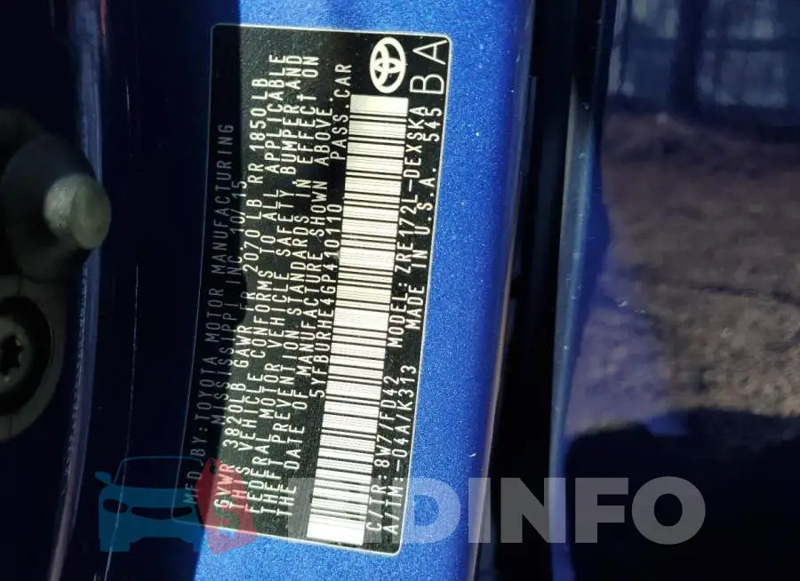 5YFBURHE4GP410110 Photo# 13