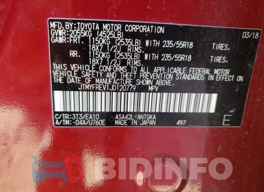 JTMYFREV1JD120779 Photo# 13