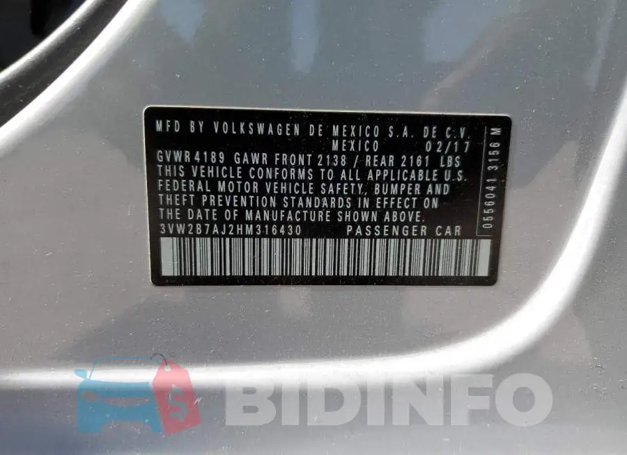 3VW2B7AJ2HM316430 Photo# 12
