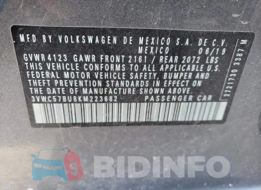 3VWC57BU8KM223682 Photo# 12