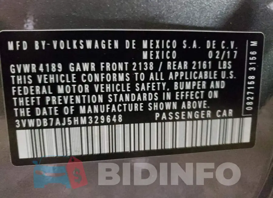 3VWDB7AJ5HM329648 Photo# 13