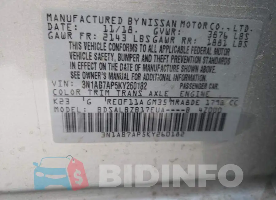 3N1AB7AP5KY260182 Photo# 13