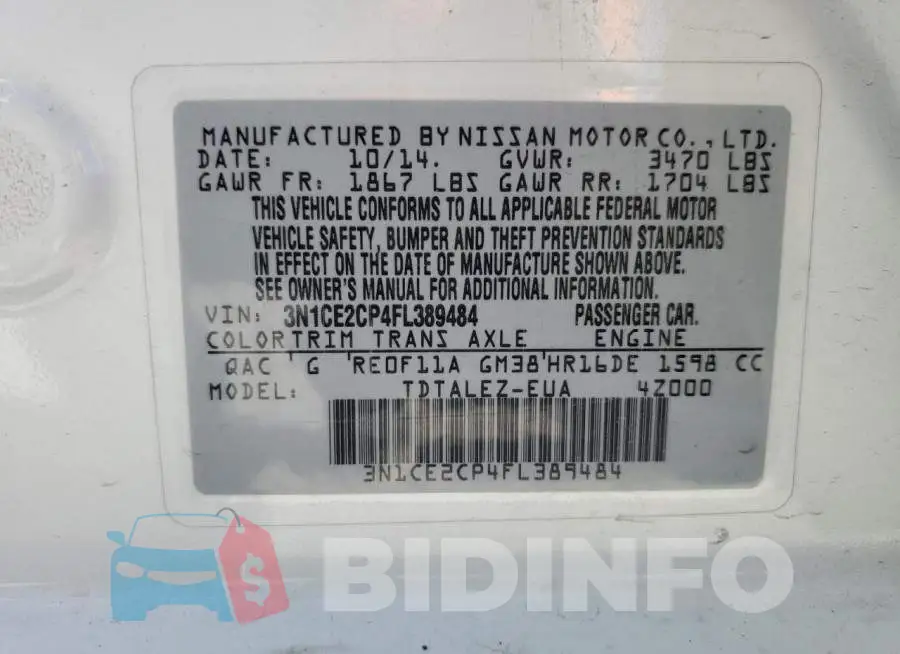 3N1CE2CP4FL389484 Photo# 13