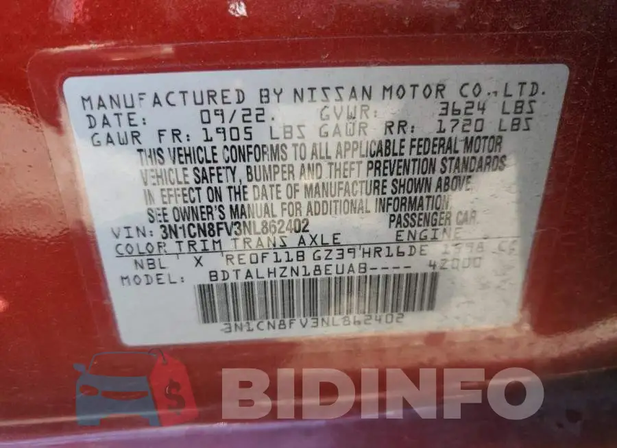 3N1CN8FV3NL862402 Photo# 12