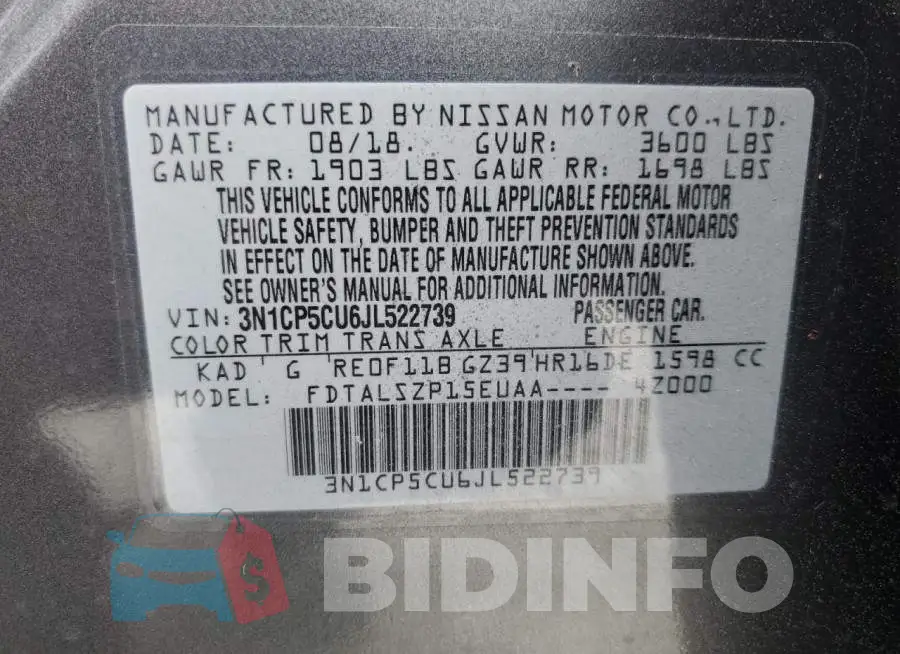 3N1CP5CU6JL522739 Photo# 13