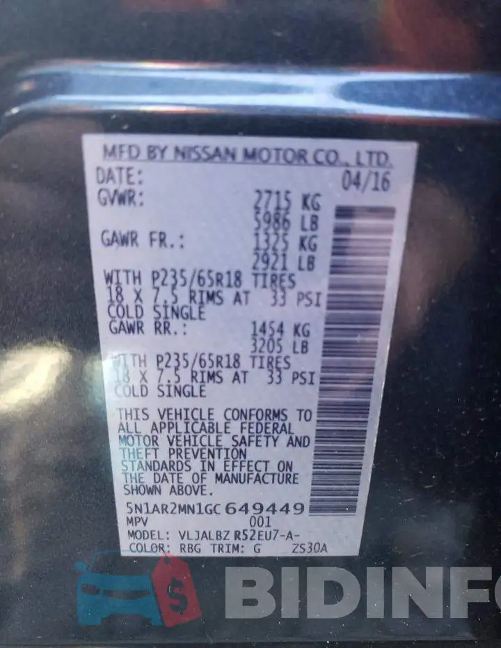 5N1AR2MN1GC649449 Photo# 13
