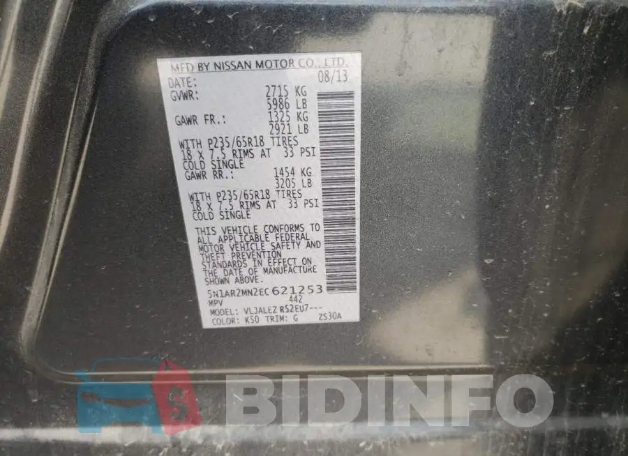 5N1AR2MN2EC621253 Photo# 10