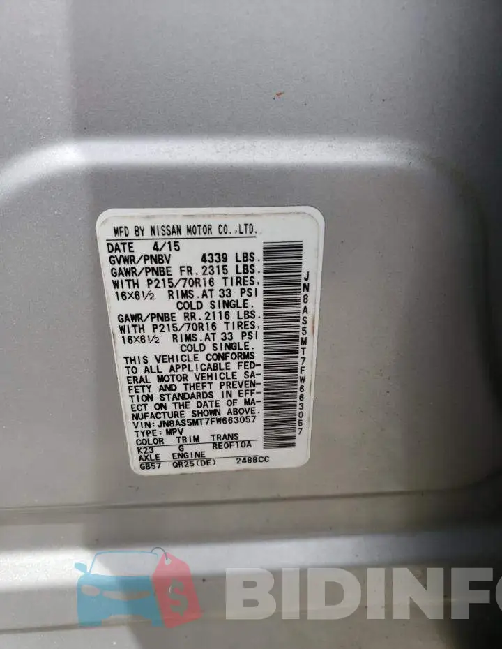 JN8AS5MT7FW663057 Photo# 12